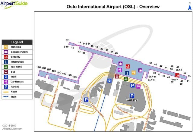 Mapa do terminal do aeroporto de Oslo